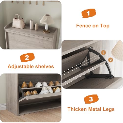 GarveeHome Shoe Cabinet with 3 Flip Drawers, Wooden Shoe Organizer Cabinet with Adjustable Shelf, Shoe Storage for Entryway, Hidden Shoe Cabinet for Hallway, Living Room, Grey - color: Grey, size: 3-Drawers