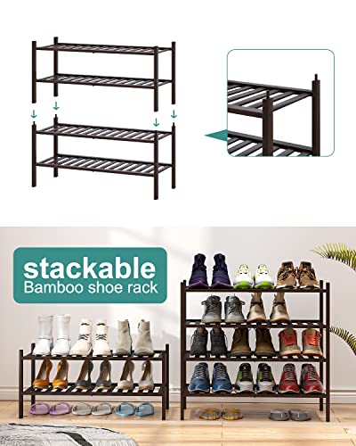 viewcare 2-Tier Shoe Rack for Entryway, Bamboo Shoe Rack for Closet, Free Standing Shoe Racks for Indoor Outdoor, Stackable Shoe Shelf Storage Organizer for Hallway Closet - color: Brown, size: 2-Tier