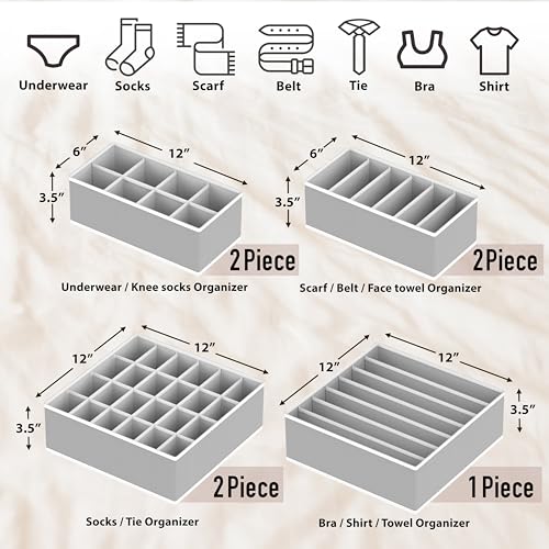 Simple Houseware Closet Underwear Organizer Drawer Divider Assorted 7 Pieces, Gray - color: Gray, size: 7 Pack