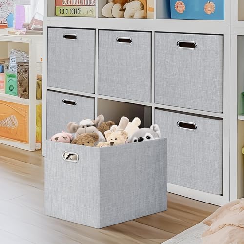 Posprica 15.12"x12.13"x12.01" Storage Cube Bins, Linen Decorative Closet Storage Organizer for IKEA Kallax, 4 Pack Fabric Foldable Large Storage Baskets for Closet, Shelves, Clothes, Toy(Grey) - color: Grey, size: 15.12 Lx12.13 Wx12.01 H