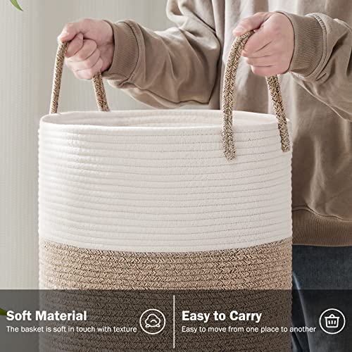 YOUDENOVA Woven Rope Laundry Hamper Basket, 72L Tall Luandry Basket, Baby Nursery Hamper for Blanket Storage in Bedroom-Large-Brown - color: White&Brown, size: Large(72L )