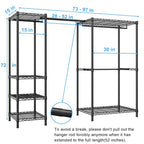 Ulif E10 Clothes Rack（With Stretchable Hanger Rod）Freestanding Clothing Racks for Hanging Clothes，Adjustable Closet Organizer System，Portable Garment Rack 73-97"W x 15" D x 72" H，Max Load 800LBS，Black - color: Black