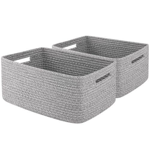 OIAHOMY Storage Basket for Shelves, Closet Cube Storage Bins Baskets for Clothes Blanket Towels, Baby Nursery, Toy Baskets Box, Woven Rope Basket, 15.75 * 11.81 * 7.09 IN, 2 Packs Grey - color: Grey, size: 15.75*11.81*7.09