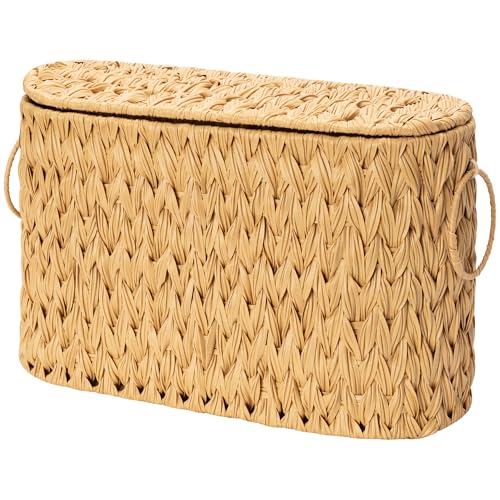 GRANNY SAYS Toilet Paper Storage Basket with Lid and Handle, Decorative Toilet Paper Holder, Waterproof Bathroom Organizers and Storage, Wicker Basket for Bathroom Storage - color: Nature, size: 15¾"L x 6½" Wx 10¼"H (with Lid)