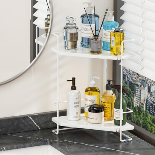 BOIVSHI 2-Tier Bathroom Counter Organizner, Bathroom Organizers and Storage for Bathroom, Kitchen Counter, Corner Storage Shelf for Bedroom, Storage, Makeup, Skincare, Perfume (White) - color: White, size: 2-Tier