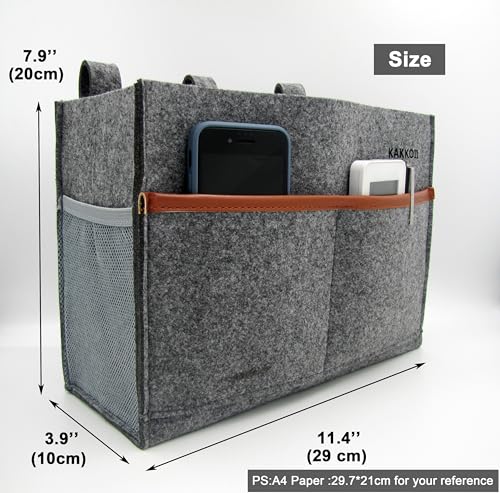 Bedside Caddy, Hanging Storage Bag, Chair Organizer Caddy, Remote, Magazine, Drink Bottle, Cell Phone Holder with Fixed Straps for Hospital Bed, Dorm Bed, Baby Stuff, Office (Grey Small)
