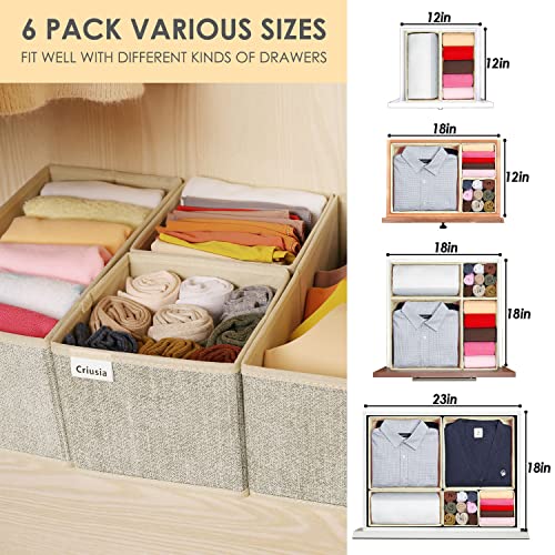 Criusia Underwear Drawer Organizer, 6 Set Foldable Underwear Drawer Organizer and Closet Dividers,Storage Box for Clothes, Socks, Underwear (6 Bins, Beige) - color: Beige, size: 6 Pack