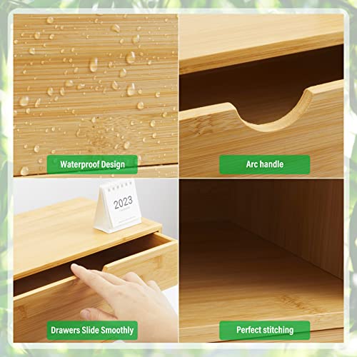 Charmewooden Bamboo Desk Organizer With Drawers Countertop Drawers Counter Storage Box Corner Desk Organizer for Home Office No Assembly Required (2 Drawers) - style: 2 Drawers