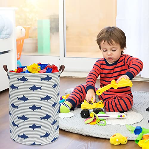 CLOCOR Kids Laundry Basket,Shark Toy Storage Bins,Baby Clothes Hamper,Round Gift Basket with Handles for Bedroom Nursery,Toddler Room Decor (Shark) - color: Shark