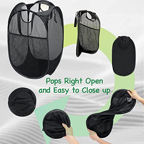 AQQA 2 Pcs Mesh Popup Laundry Hamper (Black/White),Mesh bags for washing laundry,Foldable Pop-up Mesh Hamper Dirty Clothes Basket for Kids Room, College Dorm or Travel - color: Black White, size: 24x14