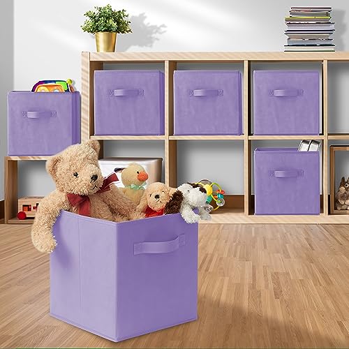 Casafield Set of 6 Collapsible Fabric Cube Storage Bins, Lavender - 11" Foldable Cloth Baskets for Shelves, Cubby Organizers & More - color: Lavender, size: 10.5" x 10.5" x 11"