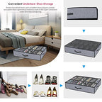 Onlyeasy Large Under Bed Shoe Organizer (6 to 12 Pairs x 2) - Underbed Shoes Closet Storage Solution with Metal Zipper and 2 Handles, Breathable, 29.3"x23.6"x5.9", Linen-like Grey, MXDUBSB2P - color: 2 Shoes (12+12 Cells) Linen-like Grey