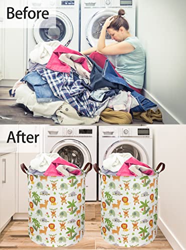 Essme Kids Laundry Hamper,Jungle Laundry Basket Collapsible Greeen Hamper for Kids Room Decor, Animal Hamper,Woodland Storage Basket, Nursery Hamper,Gift Baskets.(Jungle animal) - color: Jungle animal