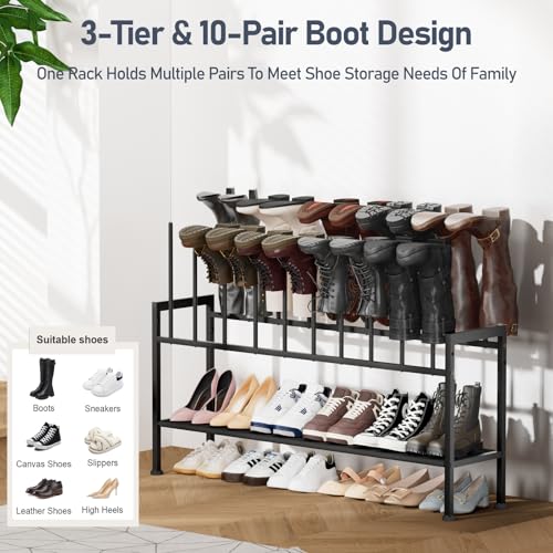 DIMJ Boot Rack 3-Tier - Black Metal Boot Storage Rack for Tall Boots Organizer Tall Boots, Multiuse Shoe Rack for Boots, Sneakers, High-Heels, Entryway, Fit for 10 Pairs, Black - size: 3-Tier 10 Pair