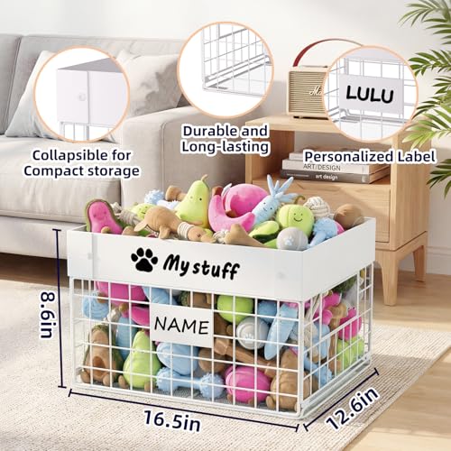 Kaiferty Indestructible X-Large Dog Toy basket, Chew-Proof Medium Toy Bin, Pet Toy Bin Dog Metal Basket for Toys, Puppy Toy Storage Organizer Blankets, Toy Box for Living Room Area (White) - color: White, size: XL:16.5"L x 12.6"W x 8.7"H