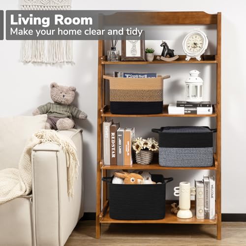 Goodpick Woven Storage Baskets for Organizing, Cotton Rope Organizer for Living Room Bedroom, Black Laundry Basket with Handles, Stylish Gift Baskets for Baby Boys, 13"x10"x9" - color: All Black, size: 13"L x 10"W x 9"H