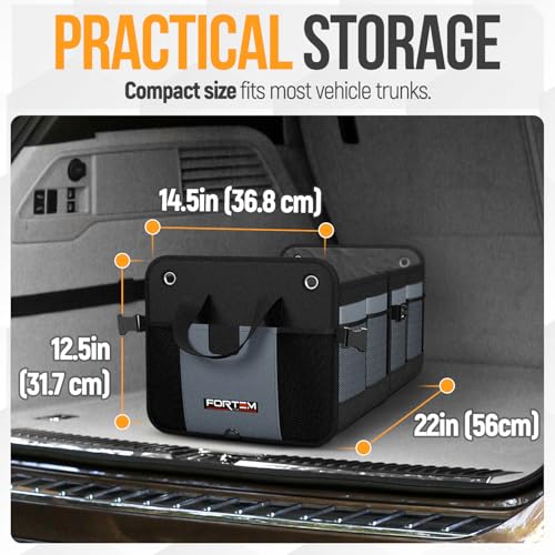 FORTEM Trunk Organizer For SUV Car Organizer and Storage, Collapsible Multi-Compartment Storage Bag Car Accessories for Women Men, 1680D Oxford, Non Slip Bottom, Adjustable Straps, Soft Cover (65L) - color: Grey, size: Large (65L)