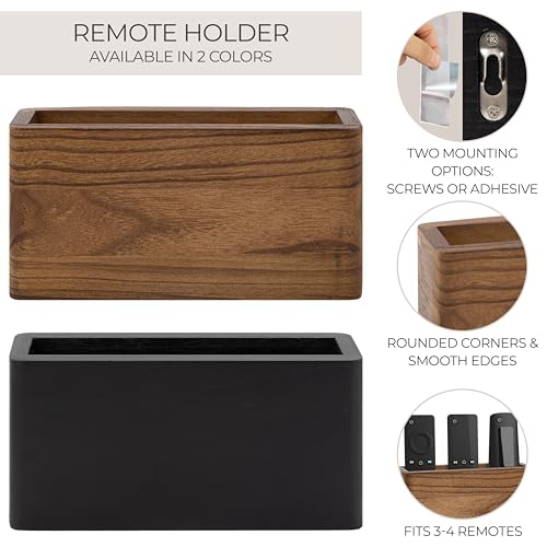 KIBAGA Premium Wooden Remote Control Holder - Easy Install Adhesive Wall Mount Caddy Keeps 3-4 TV Remotes Neatly Organized - Stylish Natural Wood Organizer is Perfect for Any Bed Or Living Room Wall - color: Brown