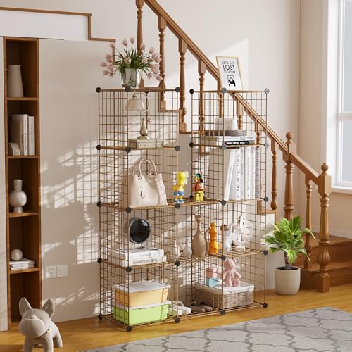 C&AHOME Wire Cube Storage, 12 - Cube Organizer Metal C Grids, Modular Shelves Units, Closet Organizer, Ideal for Home, Office, Living Room, 36.6”L x 12.4”W 48.4”H, Brown UWCS3012R - color: Brown