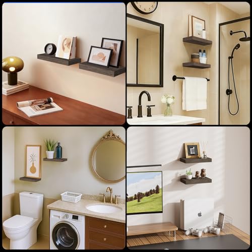 Floating Shelves for Wall, Bathroom Shelves Over Toilet, Wall Shelves & Book Shelf, Hanging Shelf, Modern Wooden Wall-Mounted Samll Floating Shelves, 12x7x1.5 in (Smoke-Gray, Set of 2) - color: Smoke Gray, size: 12"(set of 2)