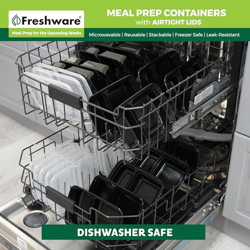 Freshware Meal Prep Containers [50 Count ] 2 Compartment with Lids, Food Storage Containers, Bento Box, BPA Free, Stackable, Microwave/Dishwasher/Freezer Safe (28 oz) - size: 2-COMP-50PK