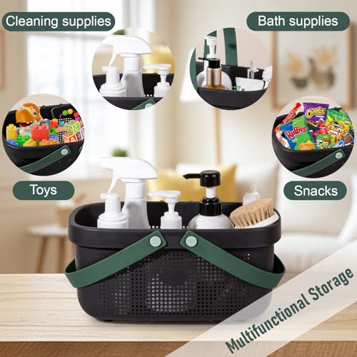 JiatuA Plastic Storage Basket with Handle Portable Shower Caddy Tote Organizer Basket Bin for Bathroom Kitchen Dorm Room Bedroom, Black Green - color: Black Green, size: Large