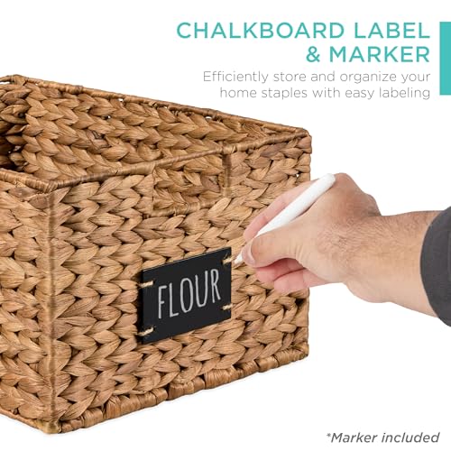Best Choice Products Pantry Baskets Set of 2 16x12in Water Hyacinth Storage Baskets, Woven Wicker Kitchen Organizers with handles w/Chalkboard Label Chalk Marker - Chestnut - color: Chestnut, size: 12x16x8in