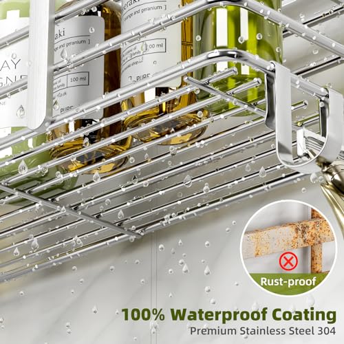 Yougai Shower Caddy, Shower Organizer with Soap Holder and Hooks, Rustproof Shower Shelves, No Drilling Bathroom Organizers and Storage, Wall-Mounted Kitchen & Home Decor (Silver) - color: Silver