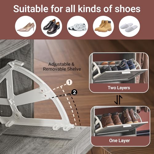 Haotian Shoe Storage Cabinet Entryway, Freestanding Shoe Cabinet with 3 Flip-Drawers Fully Enclosed Tall Shoe Rack Shoe Organizer, Grey, FSR137-L-HG - color: Grey, size: 3-Drawers