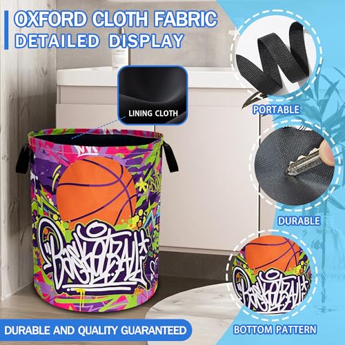 Basketball Laundry Basket Oxford Cloth Funny Sports Laundry Hamper With Handle Foldable Portable Clothes Storage Basket 18.9 X 16.5 In Storage Bag For Laundry Room/Bathroom/Bedroom/Dormitories - color: Basketball