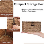 Handwoven Wicker Storage Basket Small Seagrass Box with Lid Multipurpose Table Organizer for Dental Floss Paper Clip Holder, 6.1" x 4" x 3.3" - size: 6.1"L x 4"W x 3.3"H