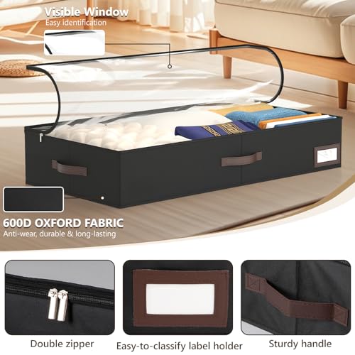 OIAHOMY 2 Pack Under Bed Storage with 4 Compression Bags, Underbed Organizers for Bedroom & Closet, Fits Beds Higher than 5.9", Space-Saving for Seasonal Clothes, Blankets & Shoes - Black - color: Black, size: 33.07" x 16.54" x 5.9"