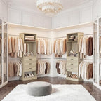 Unikito Closet System, 4FT - 9FT Closet Organizer with Mirror, Luxury Walk in Closet Insert with Drawers and 4 Hanging Rods, Sturdy Wood Wardrobe Closet Garment Rack with 25” Tower, White Oak - color: White Oak