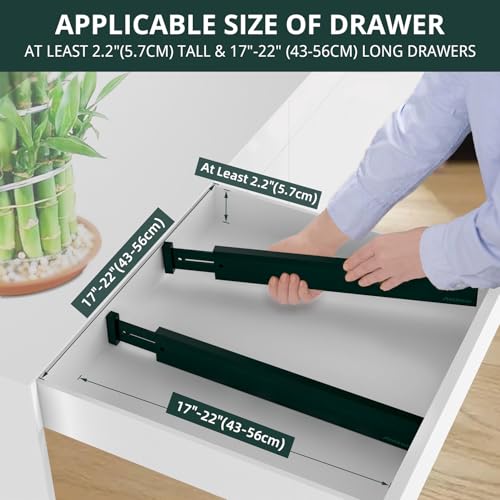ANTOWIN Expandable Bamboo Drawer Dividers Organizers, Drawer Separators Splitter,17-22 inches Long Adjustable Spring-loaded Organizer for Large Utensil, Clothes, Tools(Dark Green) - color: Dark Green