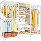 ULIFHOME E16 Heavy Duty Clothing Rack（With 7-Tier Adjustable Shoe Rack） Freestanding Clothes Rack for Hanging Clothes，Metal Closet Storage Organizer Large Wardrobe，69'' W x 15.8'' D x 76.2'' H，White - color: White