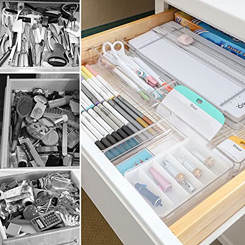 LotFancy Clear Plastic Drawer Organizer, 12’’ x 6” x 2’’, Set of 3 Drawer Storage Containers Bins for Dresser Cosmetics Makeup, Stackable - size: 12x6x2''