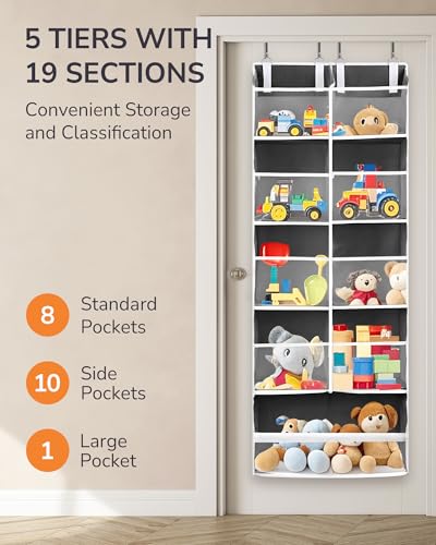 ULG Over the Door Organizer, 5-Tier Extra Large Hanging Storage with 10 Mesh Pockets, 100 lbs Capacity, Heavy Duty Door Organizer for Closet, Bedroom,Grey - color: Dark Grey, size: 1 Pack-Extra Large