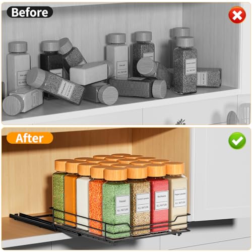 RCHYFEED Pull Out Spice Rack Organizer for Cabinet,Slide out Spice Organizer for Inside Cabinets,Heavy Duty Spice Organization for Kitchen and Pantry,Seasoning,Sauces(1-Tier,6.5" Wx10.5 Dx2.5 H) - size: 1 Tier-6.5''Wx10.5''Dx2.5''H