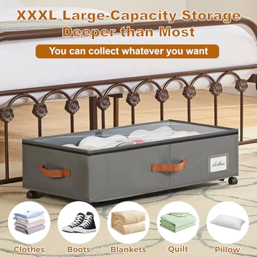 Under Bed Storage Containers with Wheels 9.5 inches Higher Under Bed Storage XXXL Underbed Shoes Blankets Clothes Storage Organizer 2 Pack Under the Bed Storage for College Dorms Bedroom Nursery Rooms - color: Gray