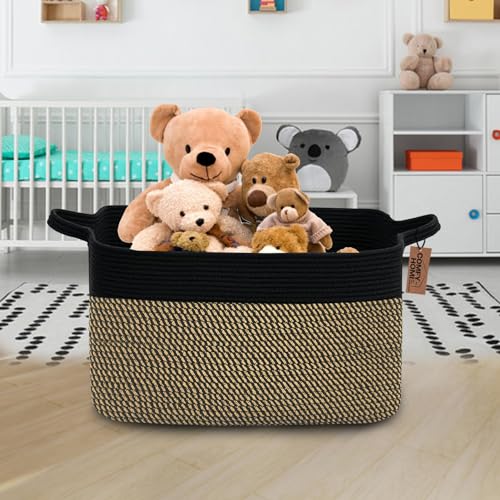 COMFY-HOMI Large Rectangular Blanket , Cotton Rope Woven for Storage, LaundryHamper, Storage ,Toy Organizing Bin with Handle, Organizer and Storage-22x15x12-Black/Jute - color: Black/Jute, size: 22''x15''x12''