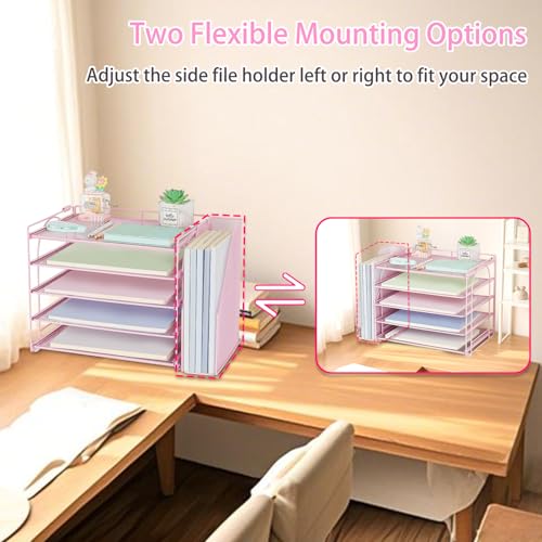 AUPSEN Pink Desk Organizers and Accessories, 5-Tier Desktop Paper File Organizer with Removable File Holder, Desk Accessories & Workspace Organization for Home Office Supplies (Pink) - color: Pink