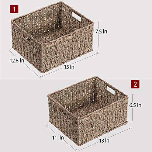 HOONEX Large Wicker Baskets for Storage, Seagrass Baskets with Dual Handles, Woven Set of 2, Natural - color: Natural (Seagrass), size: 15 x 12.8 x 7.5 inches