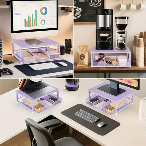 Small Laptop Stand for Desk, Monitor Stand, Office Desk Accessories, Computer Desktop Stand with Drawer for Home, Office, School (Purple) - color: Purple