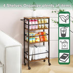 IBUYKE 7.8" Slim Rolling Cart,4-Tier Metal Kitchen Storage Cart,Trolley cart on Wheels for Narrow Space,with Handle and Wooden Tabletop,for Kitchen, Dining Room,Laundry Room,Rustic Brown UTMJ065H - style: Brown