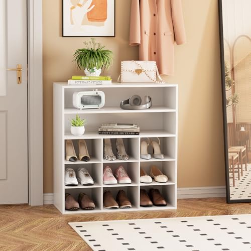 Garden 4 you Shoe Rack Organizer, 5-Tier Wood Cubby Shoe Rack with 2 Storage Shelf and 9 Cubbies, Shoe Organizer Cabinet for Entryway, Hallway, Closet and Garage, White - color: White, size: 9-cube 5-tier