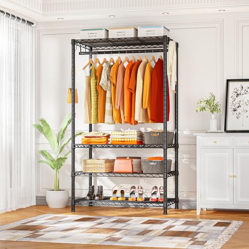 Ulif H4 Portable Closets, 4-Tier Metal Clothes Garment Rack for Bedroom and Cloakroom, Clothing Closet Storage and Organizer Wardrobe, 35.4" W x 14" D x 76.4" H, Black - color: Black, size: H4