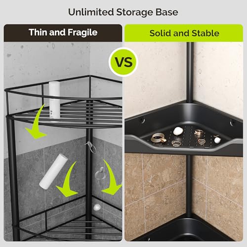 Orimade Rustproof 4 Tier Floor Standing Corner Shower Caddy Organizer, Plastic Metal Splicing Floor Corner Shelf Rack Storage Stands for Bathroom,10.8 x 10.8 x 44.6 inches, Black - color: Black, size: 4 Tier
