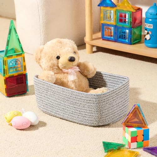 MiniArk Small Storage Baskets for Organizing | Closet Organizer Bins | Shelf Toy Basket | Woven Rope Baskets | Cube Decorative Box | Shallow Basket | 11.5x7.5x4.7” | 3 Packs Mixed Grey - color: Grey, size: 3pcs-L11.5xW7.5xH4.7"