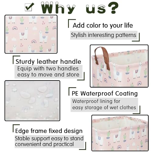 FXOLCSHE Rectangular Pink Alpaca Basket,Collapsible waterproof nursery laundry basket,Toy nursery, kids clothes gift basket with handles,Kids Room Decor(Alpaca) - color: Alpaca