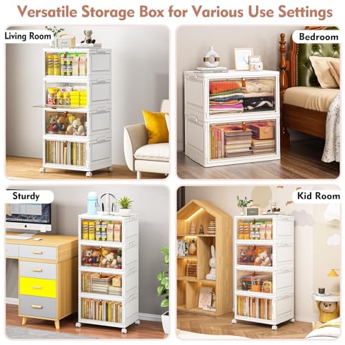 CTSNSLH 4 Tier Plastic Storage Bins with Lid - 27.5Qt Stackable with Lids for Bedroom, Living Room, Office - Foldable Containers, Household Organization - size: 27.5Qt 4-Tier&One Lid